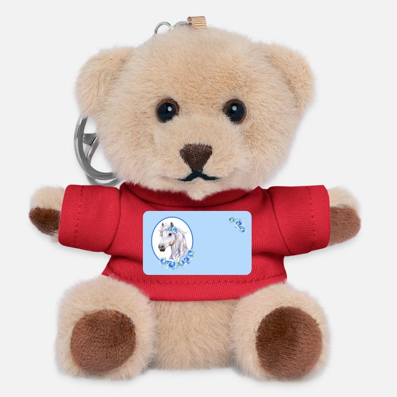 Cheval blanc - Roses bleu clair | Personnalisable - Porte-clés ourson - rouge