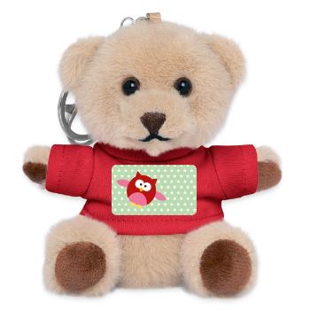 Funny Owl with Green Asterisk | Customisable - Teddy Keyring - red - Front