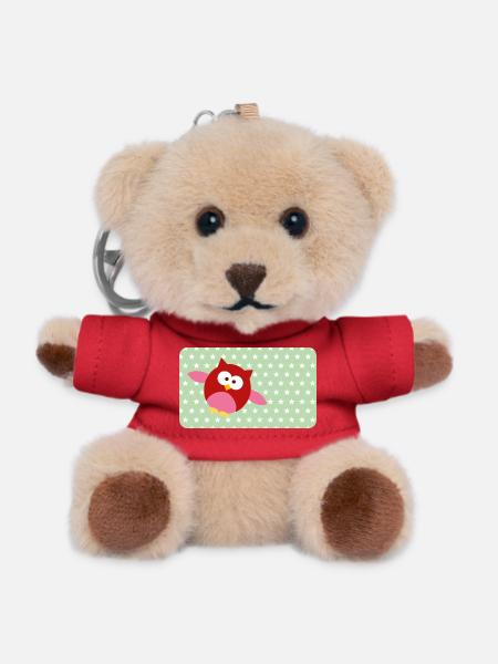 Lustige Eule mit Sternchen grün | personalisierbar - Teddy Schlüsselanhänger - Rot