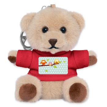 Kleine Eulen mit Sternchen mint | personalisierbar - Teddy Schlüsselanhänger - Rot - Vorne