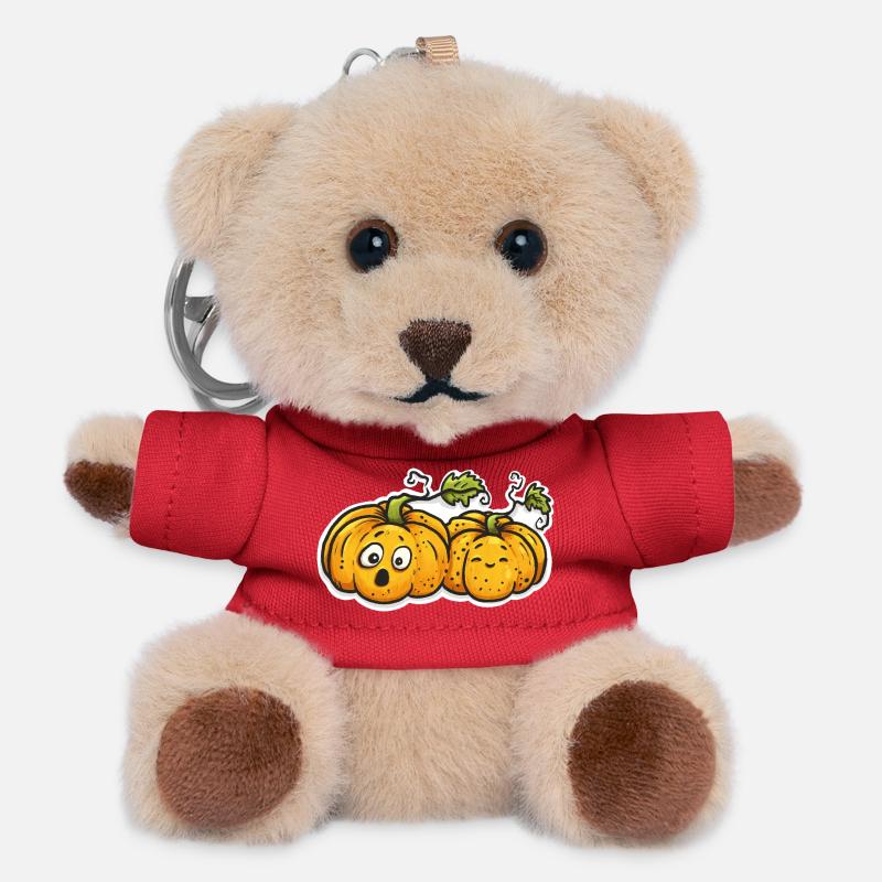 Couple de citrouilles mignon - Bande dessinée d’automne d’Halloween - Porte-clés ourson - rouge