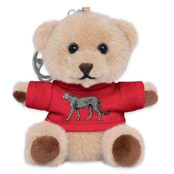 Motif léopard noir et blanc - Porte-clés ourson - rouge - Devant