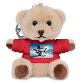 Skieur bonhomme de neige avec torche de feu - Porte-clés ourson - rouge - Devant