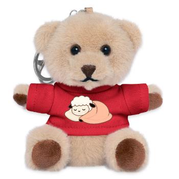 Sleeping Sheep with Pillow – gentle, calm - Teddy Keyring - red - Front
