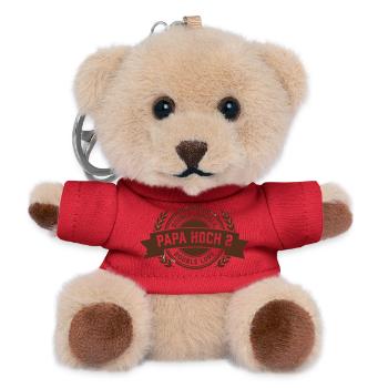 Papa Hoch 2 Zwillinge Zweifacher Vater Geschenk - Teddy Schlüsselanhänger - Rot - Vorne