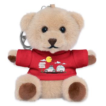 Wohnwagen mit Wunschtext  Perfekt für den Ruhestad - Teddy Schlüsselanhänger - Rot - Vorne