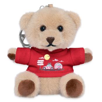 Wohnwagen mit Wunschtext – Rosanes Campingwagen - Teddy Schlüsselanhänger - Rot - Vorne