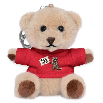 FCK AFD Waschbär mit Fahne - Cooles Protest Design - Teddy Schlüsselanhänger - Rot - Vorne