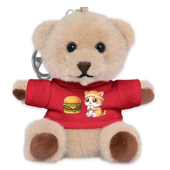 Süße Katze Cartoon Fast Food Cheeseburger  - Teddy Schlüsselanhänger - Rot - Vorne