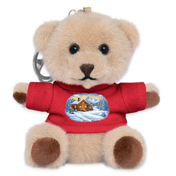 Winterliche Skihütte in den Bergen – Alpenidylle - Teddy Schlüsselanhänger - Rot - Vorne