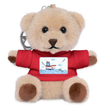 Small coastal boat by the sea with whale - Teddy Keyring - red - Front