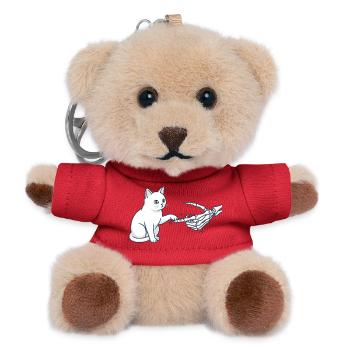 Skeletthand berührt Katzenpfote Creepy Cute - Teddy Schlüsselanhänger - Rot - Vorne