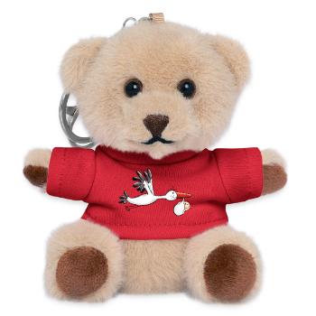 Funny stork brings baby - Pregnant - Gift - Teddy Keyring - red - Front