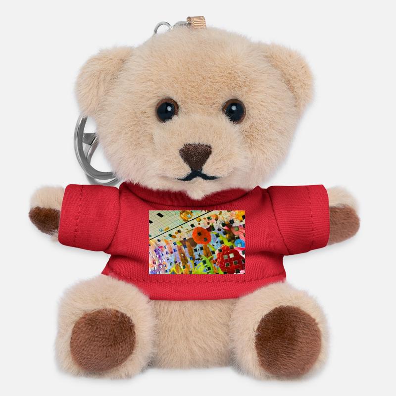 Fröhliches farbiges Blumendekor-Design - Teddy Schlüsselanhänger - Rot