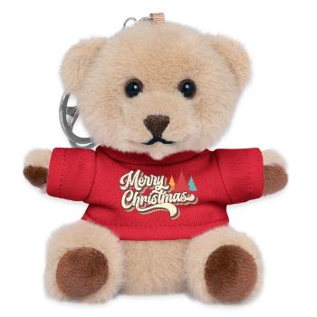 Retro Merry Christmas Rainbow Script - Teddy Keyring - red - Front