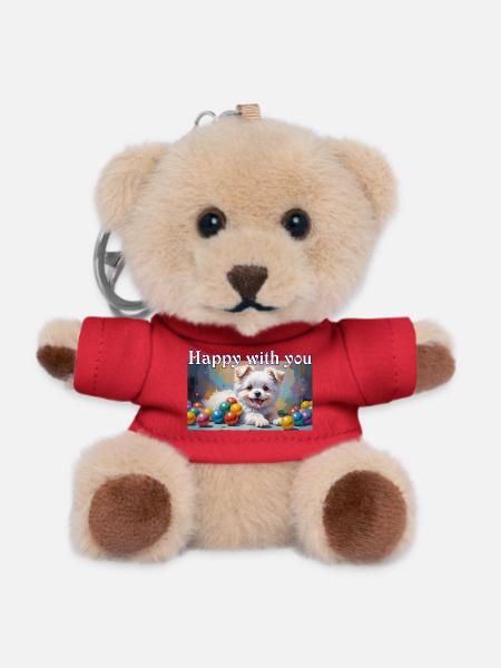 Niedlicher Hundewelpe mit bunten Bällen Hundeliebe - Teddy Schlüsselanhänger - Rot