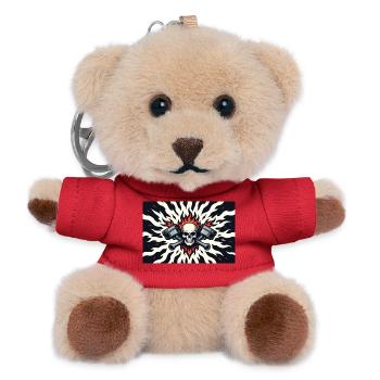 Skull with Flames and Pistons - Teddy Keyring - red - Front