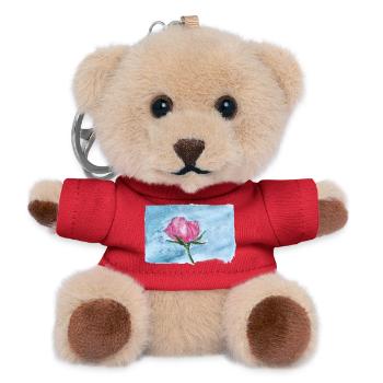 Watercolor Rose on Sky Blue - Teddy Keyring - red - Front