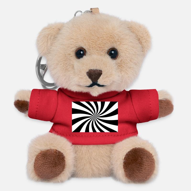 Hypnotic Black and White Spiral - Teddy Keyring - red