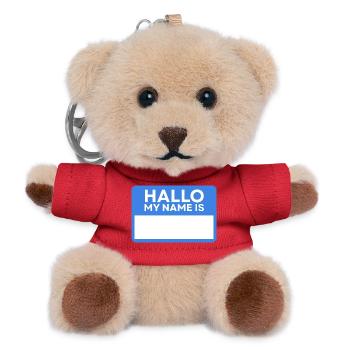 Hallo Name Blau Namensschild - Teddy Schlüsselanhänger - Rot - Vorne