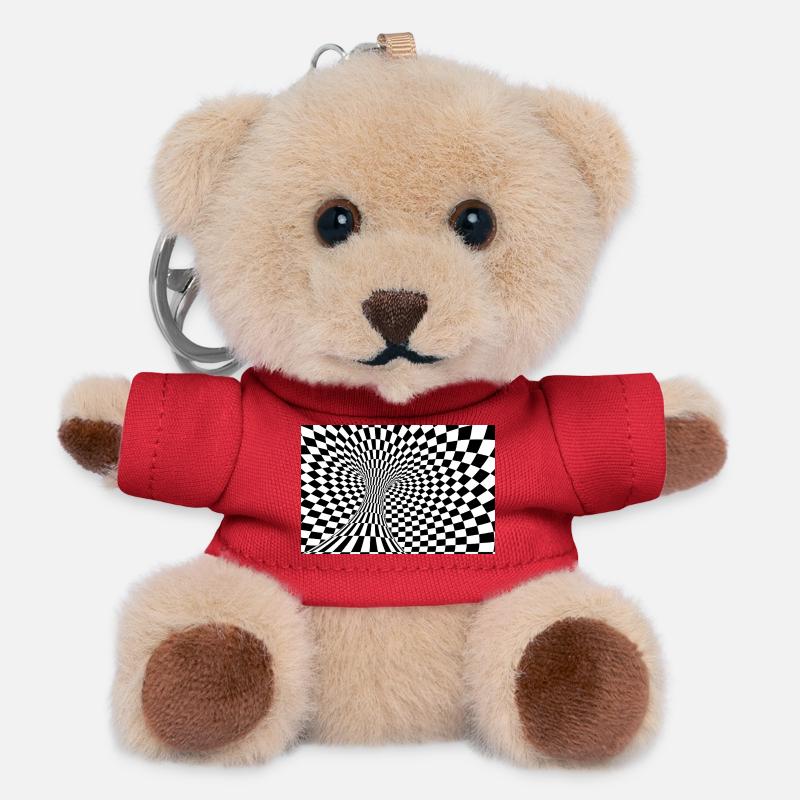 Checkerboard Optical Tunnel - Teddy Keyring - red