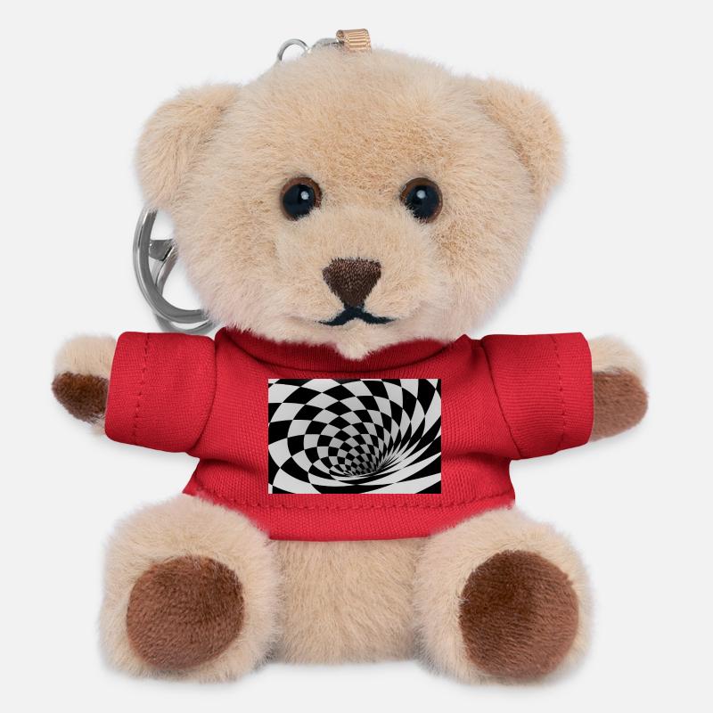 Hypnotic Black and White Spiral - Teddy Keyring - red