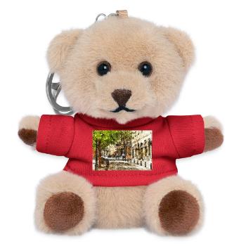 Watercolor style Sketch of sunny Brussels street - Teddy Keyring - red - Front