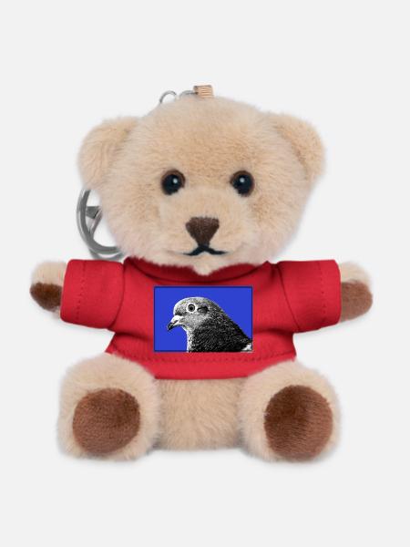 Pigeon Portrait on Electric Blue - Teddy Keyring - red