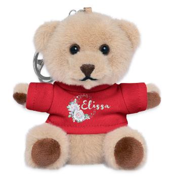 Elissa Flowery Name Wreath - Teddy Keyring - red - Front