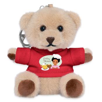 Süßes dunkelhäutiges Mädchen liebt es, Pfannkuchen zu backen - Teddy Schlüsselanhänger - Rot - Vorne