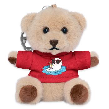 Entspannter Seehund mit Herzbrille im Pool - Teddy Schlüsselanhänger - Rot - Vorne