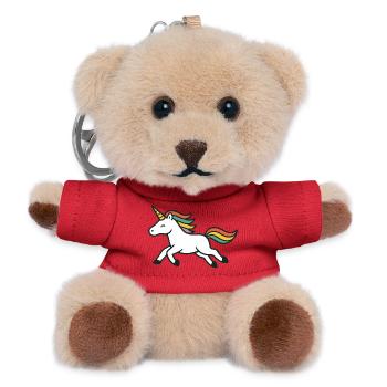 Running Happy Unicorn with Colorful Mane Art - Teddy Keyring - red - Front