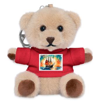 Rotes Segelschiff im Sonnenuntergang - Teddy Schlüsselanhänger - Rot - Vorne