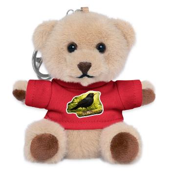 Amsel auf moosbedecktem Ast - Naturfoto-Look - Teddy Schlüsselanhänger - Rot - Vorne