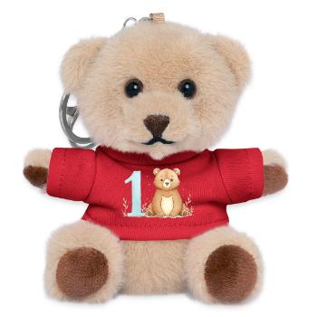Aquarell Bär mit Zahl 1 - Teddy Schlüsselanhänger - Rot - Vorne