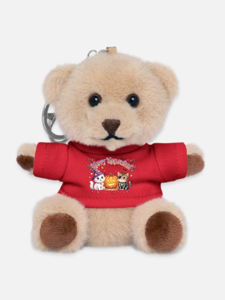 Happy Halloween with Cats & Pumpkin - Teddy Keyring - red