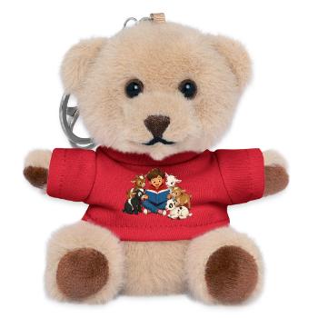 Junge liest kleinen Ziegen eine Geschichte vor - Teddy Schlüsselanhänger - Rot - Vorne
