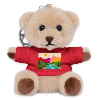 Bunte Berglandschaft mit Fluss und Sonne   - Teddy Schlüsselanhänger - Rot - Vorne