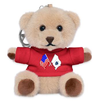Flagge der USA und des Bundesstaates Massachusetts gekreuzt - Teddy Schlüsselanhänger - Rot - Vorne