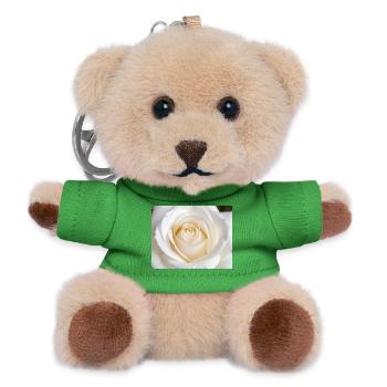 Sleek White Rose for Printing - Teddy Keyring - green - Front