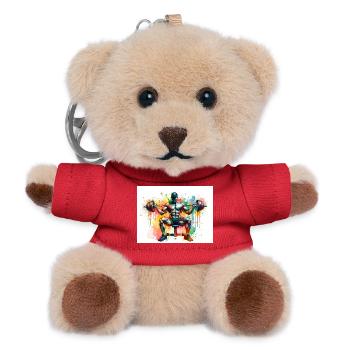 Muscular Man Lifting Weights In Colorful Art - Teddy Keyring - red - Front
