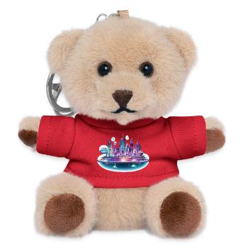 Neon Space City Skyline - Teddy Keyring - red - Front