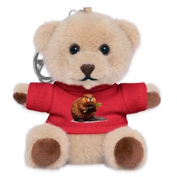 Biber mit Ast Waldtier Illustration - Teddy Schlüsselanhänger - Rot - Vorne