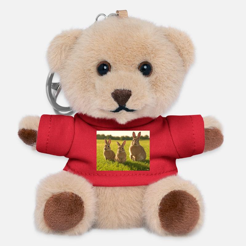 Spring Bunny Trio - Teddy Keyring - red