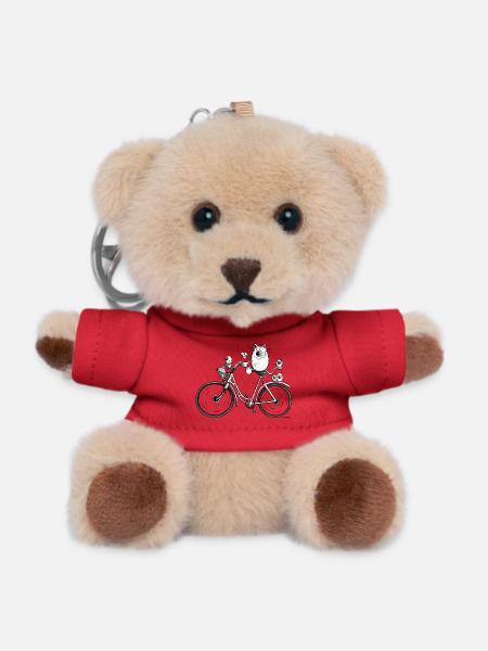 Katze auf Radtour - Teddy Schlüsselanhänger - Rot