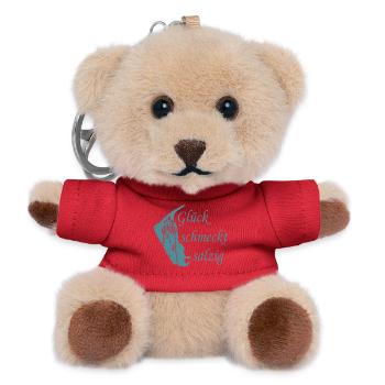 Glück schmeckt salzig – Amrum Nordsee Insel Design - Teddy Schlüsselanhänger - Rot - Vorne
