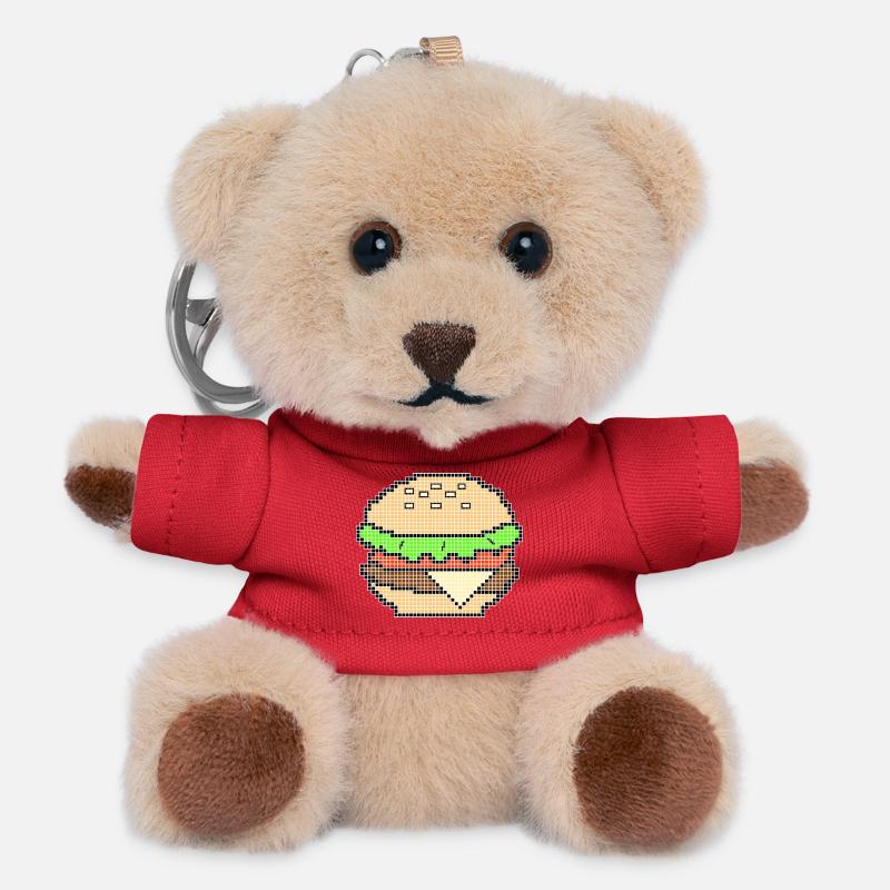 Pixel Art Cheeseburger Design - Teddy Keyring - red