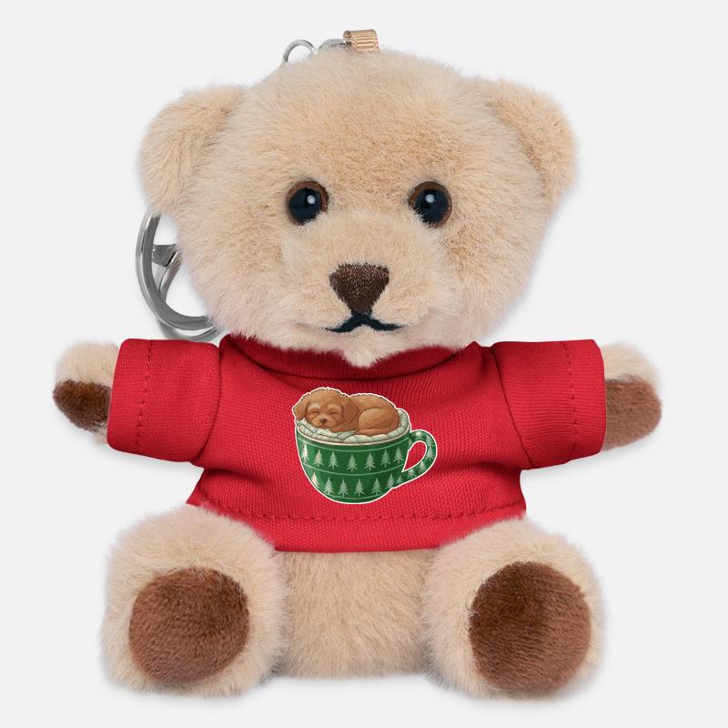 Schlafender Welpe im grünen Becher - Teddy Schlüsselanhänger - Rot
