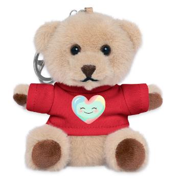 Pastel Heart Smiling Rainbow - Teddy Keyring - red - Front