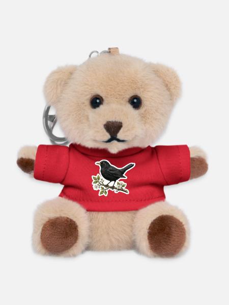 Amsel auf Blütenzweig - Frühlings Design - Teddy Schlüsselanhänger - Rot